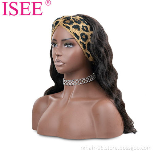 Remy Pre Color Natural 4C Breaded Bulk Ladies Virgin Hair Wig With Headband Quiesha Deep Wave Vergin Headband Wigs Human Hair